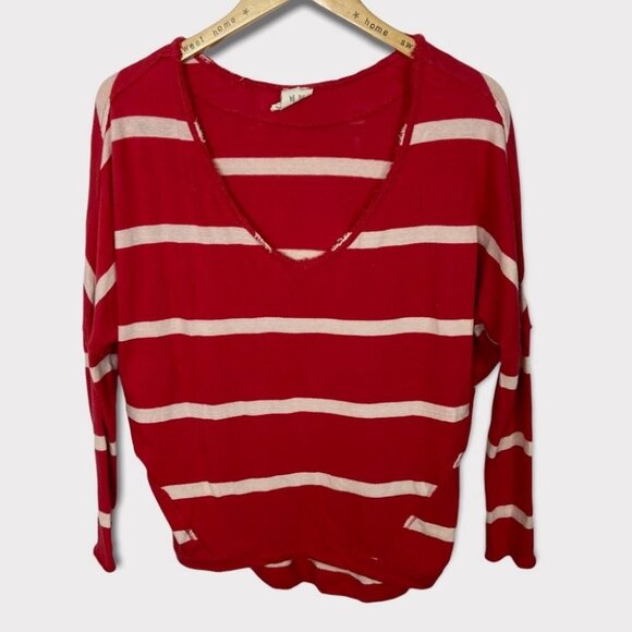 Free People Upstate Red Striped Long‎ Sleeve Top Oversized Boho Size XS Bohemian - Picture 2 of 16